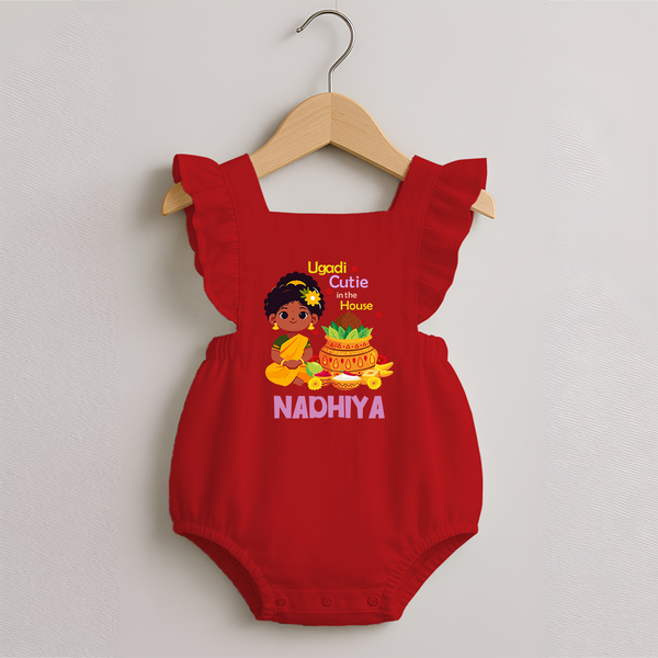 Ugadi Cutie in the House Girl Illustration– Personalized   RomperFrock - RED - 0 - 3 Months Old (Chest 19")