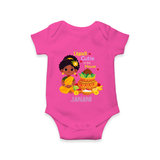 Ugadi Cutie In The House - Happy Ugadi Themed Customized Romper For Babies With Name - HOT PINK - 0 - 3 Months Old (Chest 16")