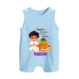 Ugadi Cutie in the House Boy Illustration – Personalized Baby Romper Suit - BABY BLUE - 0 - 5 Months Old (Chest 18")