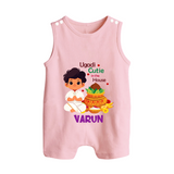 Ugadi Cutie in the House Boy Illustration – Personalized Baby Romper Suit - BABY PINK - 0 - 5 Months Old (Chest 18")