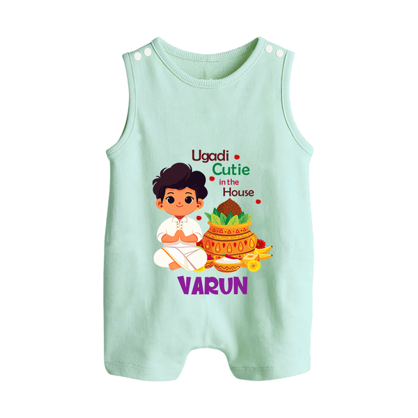 Ugadi Cutie in the House Boy Illustration – Personalized Baby Romper Suit - MINT GREEN - 0 - 5 Months Old (Chest 18")