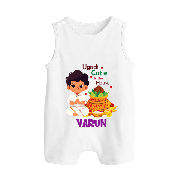 Ugadi Cutie in the House Boy Illustration – Personalized Baby Romper Suit - WHITE - 0 - 5 Months Old (Chest 18")