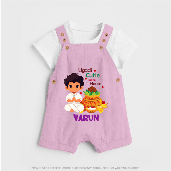 Ugadi Cutie in the House Boy Illustration – Personalized   Dungaree - BABY PINK - 0 - 5 Months Old (Chest 18")