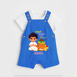 Ugadi Cutie In The House - Ugadi Themed Customized Dungaree Set For Kids With Name - COBALT BLUE - 0 - 5 Months Old (Chest 18")