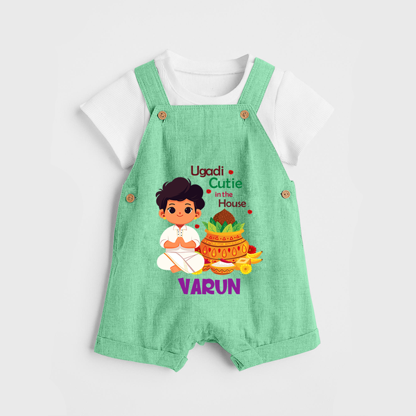 Ugadi Cutie in the House Boy Illustration – Personalized   Dungaree - GREEN - 0 - 5 Months Old (Chest 18")