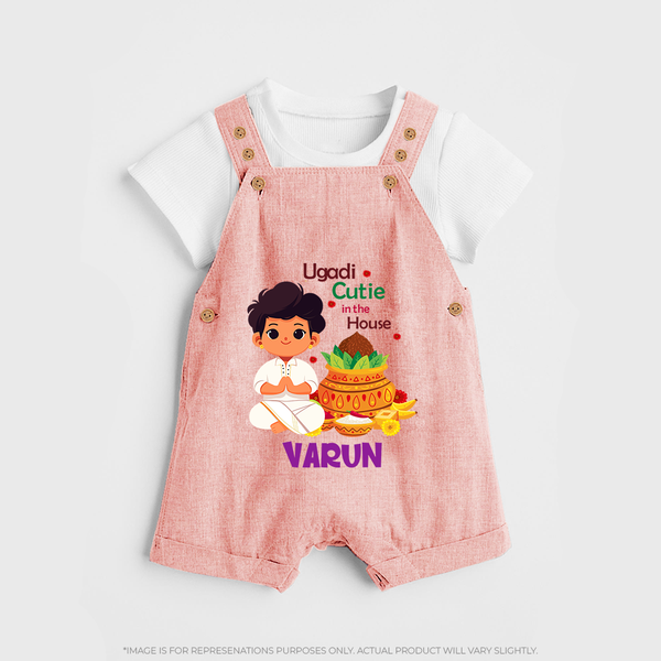 Ugadi Cutie in the House Boy Illustration – Personalized   Dungaree - PEACH - 0 - 5 Months Old (Chest 18")