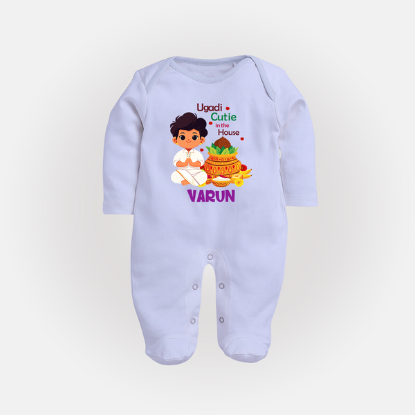 Ugadi Cutie in the House Boy Illustration – Personalized Baby Fullbody Suit - BABY BLUE - New Born (Chest 7.5")