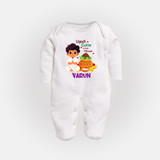 Ugadi Cutie in the House Boy Illustration – Personalized Baby Fullbody Suit - WHITE - New Born (Chest 7.5")