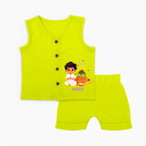 Ugadi Cutie In The House - Ugadi Themed Customized Jabla Set For Babies With Name - LIME - 0 - 3 Months Old (Chest 9.8")