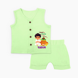 Ugadi Cutie in the House Boy Illustration – Personalized   Jabla Set - PASTEL GREEN - 0 - 3 Months Old (Chest 9.8")