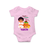 Ugadi Cutie in the House Boy Illustration – Personalized Baby Romper - BABY PINK - New Born (Chest 14")