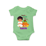 Ugadi Cutie in the House Boy Illustration – Personalized Baby Romper - GREEN - New Born (Chest 14")