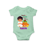 Ugadi Cutie in the House Boy Illustration – Personalized Baby Romper - MINT GREEN - New Born (Chest 14")