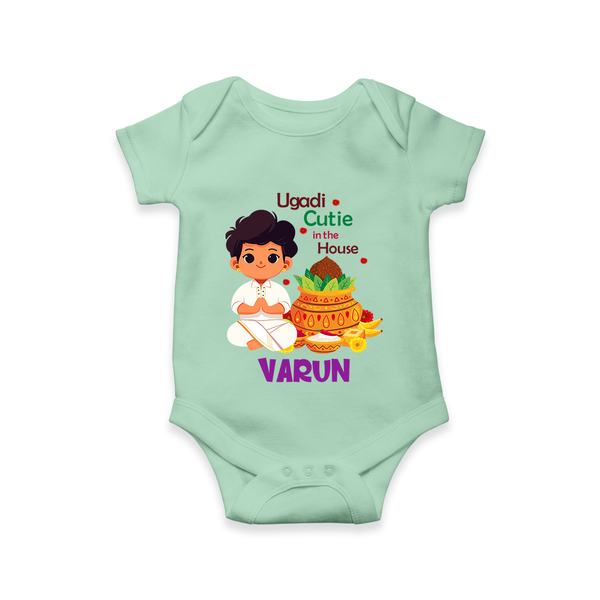 Ugadi Cutie in the House Boy Illustration – Personalized Baby Romper - MINT GREEN - New Born (Chest 14")