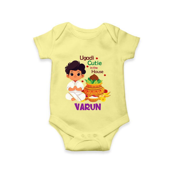 Ugadi Cutie in the House Boy Illustration – Personalized Baby Romper - PASTEL YELLOW - New Born (Chest 14")