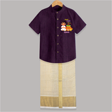 Ugadi Cutie In The House - Ugadi Themed Customized Shirt And Dhoti For Kids With Name - GRAPE - 0 - 6 Months Old (Chest-23") (Dhoti length-14")