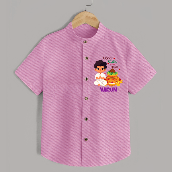 Ugadi Cutie in the House Boy Illustration – Personalized   Shirt - BABY PINK - 0 - 6 Months Old (Chest 23")
