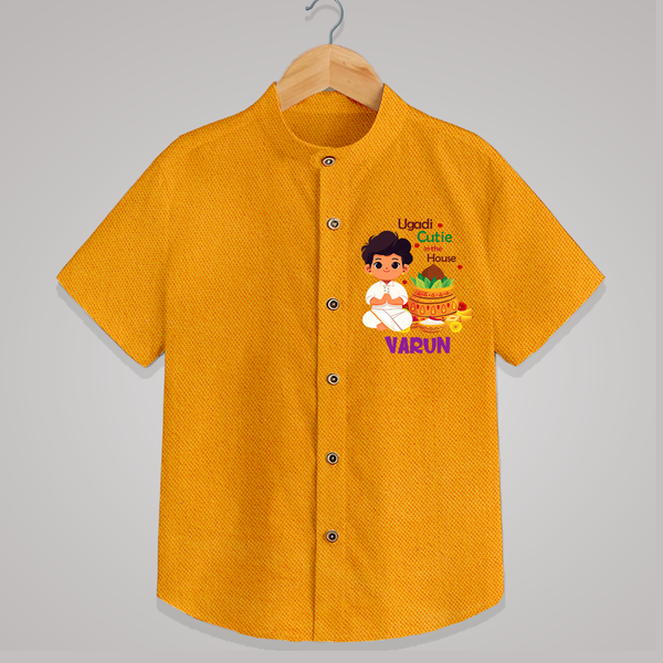 Ugadi Cutie in the House Boy Illustration – Personalized   Shirt - CHROME YELLOW - 0 - 6 Months Old (Chest 23")