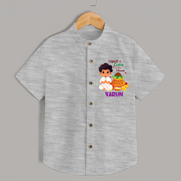 Ugadi Cutie in the House Boy Illustration – Personalized   Shirt - GREY - 0 - 6 Months Old (Chest 23")