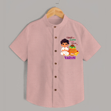 Ugadi Cutie in the House Boy Illustration – Personalized   Shirt - PEACH - 0 - 6 Months Old (Chest 23")