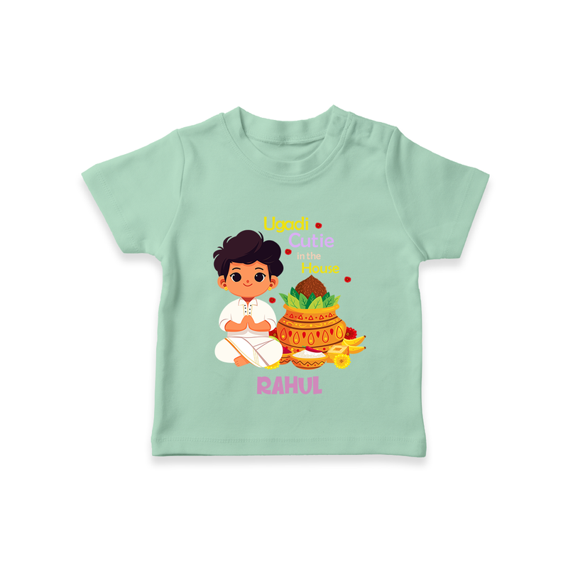 Ugadi Cutie In The House - Ugadi Themed Customized T-Shirt For Kids With Name - MINT GREEN - 0-5 Months Old (Chest 17")