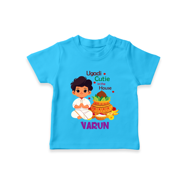 Ugadi Cutie in the House Boy Illustration – Personalized   T-shirt - SKY BLUE - 0-5 Months Old (Chest 17")