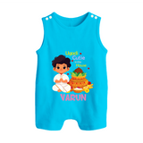 Ugadi Cutie in the House Boy Illustration – Personalized Baby Romper Suit - SKY BLUE - 0 - 5 Months Old (Chest 18")
