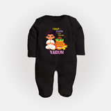 Ugadi Cutie in the House Boy Illustration – Personalized Baby Fullbody Suit - BLACK - New Born (Chest 7.5")