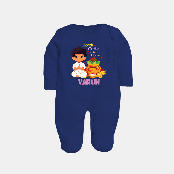 Ugadi Cutie in the House Boy Illustration – Personalized Baby Fullbody Suit - NAVY BLUE - New Born (Chest 7.5")