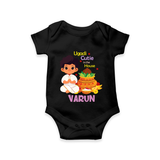 Ugadi Cutie in the House Boy Illustration – Personalized Baby Romper - BLACK - New Born (Chest 14")