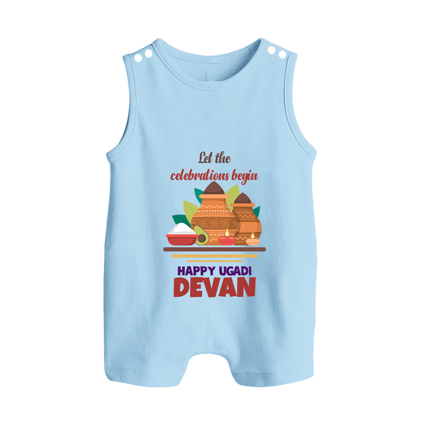 Let the Celebrations Begin – Ugadi Baby Romper Suit - BABY BLUE - 0 - 5 Months Old (Chest 18")