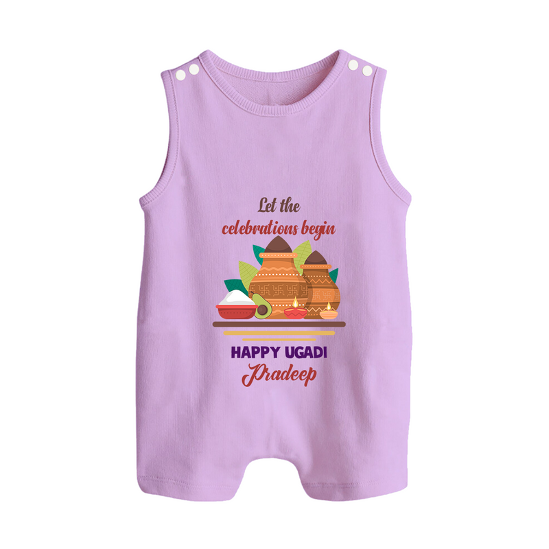  Let The Celebrations Begin - Ugadi Themed Customized Romper Suit For Babies With Name - LILAC - 0 - 5 Months Old (Chest 18")