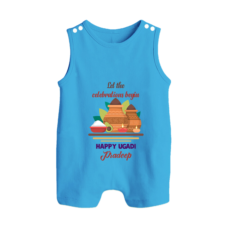  Let The Celebrations Begin - Ugadi Themed Customized Romper Suit For Babies With Name - ROYAL BLUE - 0 - 5 Months Old (Chest 18")