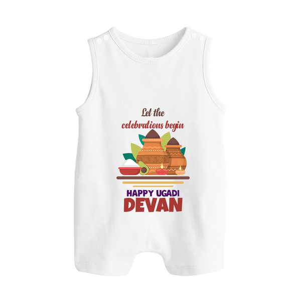 Let the Celebrations Begin – Ugadi Baby Romper Suit - WHITE - 0 - 5 Months Old (Chest 18")