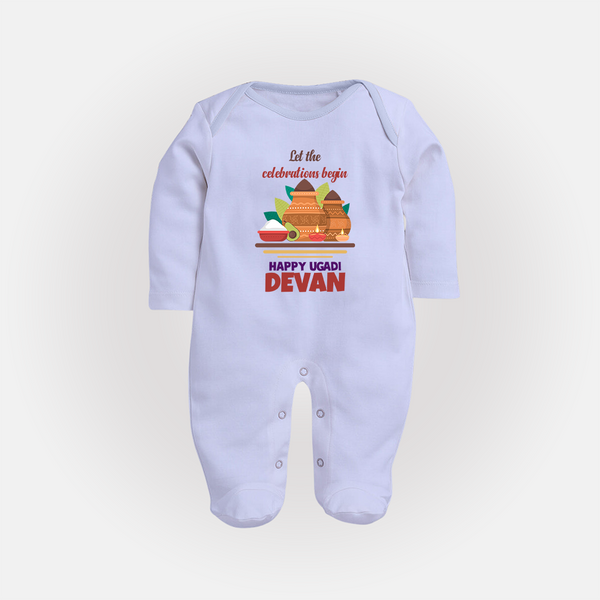 Let the Celebrations Begin – Ugadi Baby Fullbody Suit - BABY BLUE - New Born (Chest 7.5")
