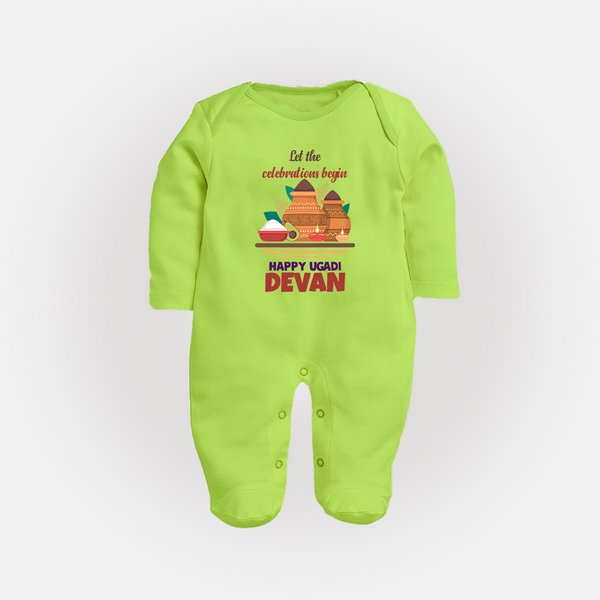 Let the Celebrations Begin – Ugadi Baby Fullbody Suit - LIME GREEN - New Born (Chest 7.5")