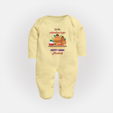  Let The Celebrations Begin - Ugadi Themed Customized Sleep Suit For Babies With Name - PASTEL YELLOW - New Born (Chest 7.5")