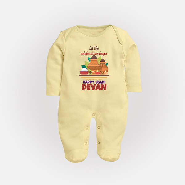 Let the Celebrations Begin – Ugadi Baby Fullbody Suit - PASTEL YELLOW - New Born (Chest 7.5")