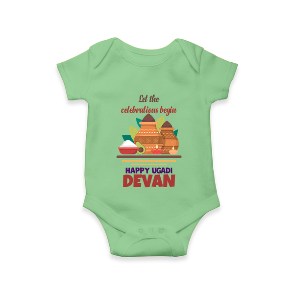 Let the Celebrations Begin – Ugadi Baby Romper - GREEN - New Born (Chest 14")