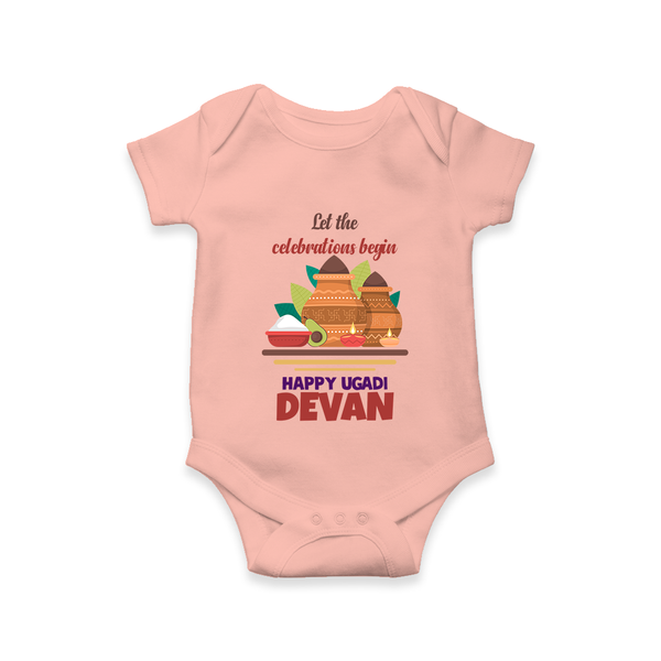 Let the Celebrations Begin – Ugadi Baby Romper - PEACH - New Born (Chest 14")
