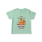  Let The Celebrations Begin - Ugadi Themed Customized T-Shirt For Kids With Name - MINT GREEN - 0-5 Months Old (Chest 17")