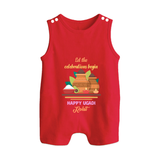  Let The Celebrations Begin - Ugadi Themed Customized Romper Suit For Babies With Name - RED - 0 - 5 Months Old (Chest 18")