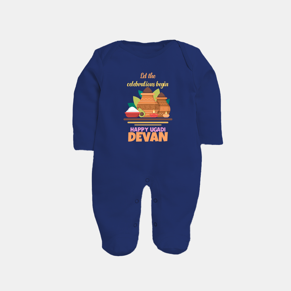 Let the Celebrations Begin – Ugadi Baby Fullbody Suit - NAVY BLUE - New Born (Chest 7.5")