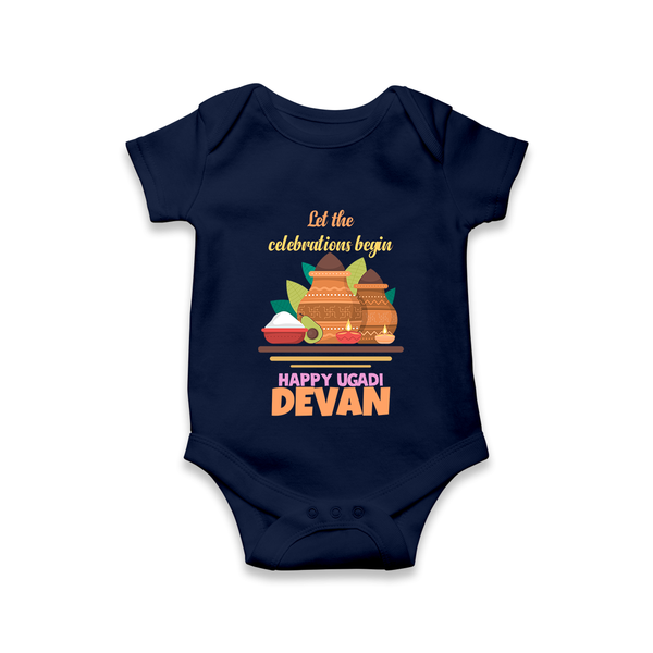 Let the Celebrations Begin – Ugadi Baby Romper - NAVY BLUE - New Born (Chest 14")