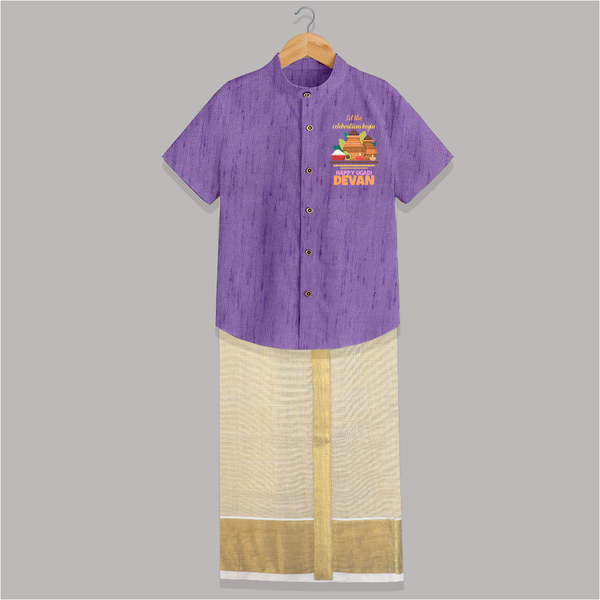 Let the Celebrations Begin – Ugadi   Shirt and Dhoti - ROYAL PURPLE - 0 - 6 Months Old (Chest-23") (Dhoti length-14")