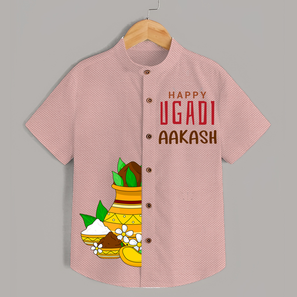 Happy Ugadi Ð Celebrate New Beginnings With Our Customized Shirts For Kids With Name - PEACH - 0 - 6 Months Old (Chest 23")
