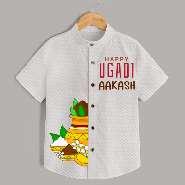 Happy Ugadi Ð Celebrate New Beginnings With Our Customized Shirts For Kids With Name - WHITE - 0 - 6 Months Old (Chest 23")