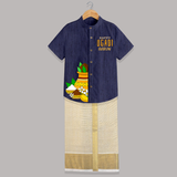 Happy Ugadi – Personalized Kids Festive Shirt and Dhoti - DARK BLUE - 0 - 6 Months Old (Chest-23") (Dhoti length-14")