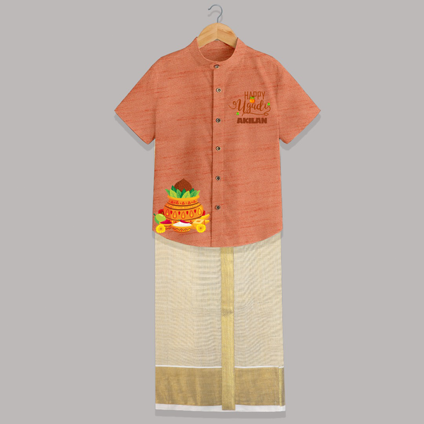 Ugadi Special – Personalized Kids Traditional Shirt and Dhoti - ORANGE - 0 - 6 Months Old (Chest-23") (Dhoti length-14")