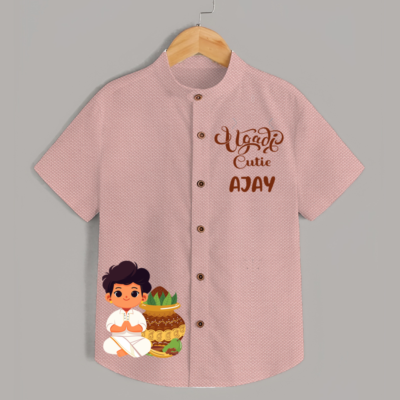 Happy Ugadi Ð Tradition Meets Trend With Our Customized Shirts For Kids With Name - PEACH - 0 - 6 Months Old (Chest 23")